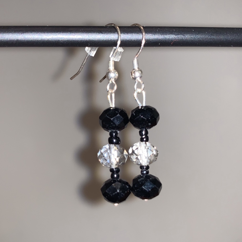 Black and Silver Drops - Beaded Earrings